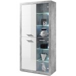 Vitrine led contemporaine stone en panneaux de particules d�cor b�ton et mdf blanc brillant - l 92 cm ...