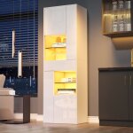 Vitrine led haute 170 cm blanc brillant ? armoire de rangement moderne avec tiroir et portes en verre ...