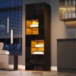 Vitrine led haute 170 cm noir brillant ? armoire de rangement moderne avec tiroir et portes en verre
