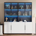 Vitrine led moderne 30x160x200cm portes blanches & noir biblioth�que collection lumi�re r�glable