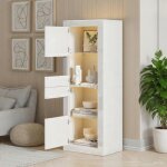 Vitrine led - novlys - 61x42x162cm - colonne de rangement avec clairage rgb - meuble de salon blanc ...