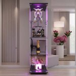 Vitrine lumineuse led - verre transparent miroir - 4 �tag�res - cadre noir - s�curis�e
