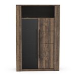Vitrine meuble de rangement 2 portes couleur ch�ne fonc� / noir - largeur 114 x profondeur 396 x hauteur ...