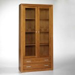 Vitrine meuble de rangement�2 portes�en pin massif coloris cerisier - �longueur 100 x profondeur 37�x ...