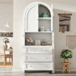 Vitrine - langtu - vitrine - mdf - 70x35x180 cm - blanc avec tiroirs et portes