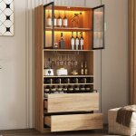 Vitrine meuble de salle de bain cave � liqueur vitrine avec portes vitr�es et �clairage 180 cm naturel ...