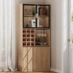 Vitrine meuble de salle de bain cave � liqueur vitrine avec portes vitr�es et �clairage 180 cm naturel ...