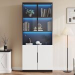 Vitrine moderne � porte vitr�e 80x30x200 cm avec �clairage led et biblioth�que / meuble de collection ...