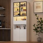 Vitrine multifonctionnelle 1 tiroir 1 armoire 2 portes en verre avec led compartiment ouvert biblioth�que ...