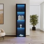 Vitrine noire brillance vitrine led - redom - vitrine salon avec 3 tagres en verre - 55 x38x166 cm