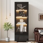 Vitrines noires brillantes 40 * 50 * 160cm avec portes en verre et claires par led armoires  parfums ...