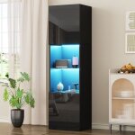 Vitrine noire brillante avec clairage led 1 plancher de verre 45 * 35 * 160 cm vitrine vitrine indpendante ...