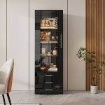 Vitrine noire verre tremp� �clairage led 60x35x180cm pour salon