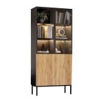 Vitrine � portes vitr�es armoire de 180 cm de haut avec �clairage led vitrine � 5 niveaux pour objets ...