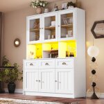 Vitrine de salle � manger - buffet haut led avec �tag�res r�glables et meuble de rangement mdf 140x40x175 ...