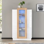 Vitrine salon blanc&naturel 120cm - 3 portes vitr�es led + �tag�res & tiroir verre - biblioth�que