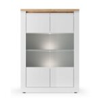 Vitrine sasha ? 2 portes vitr�es + 3 �tag�res avec led int�gr�e ? blanc laqu� et ch�ne cadiz
