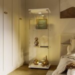 Vitrine en verre 3 tagres avec clairage led1 porte et serrure armoire de prsentation pour salon blanc ...