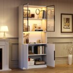 Vitrine en verre 80 x 30 x 200 cm biblioth�que meuble de rangement armoire haute avec �clairage led r�g ...