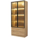 Vitrine en verre pour collection - meuble de rangement salon avec barre lumineuse 2 tiroirs et 2 portes ...
