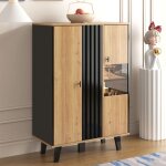 Vitrine en verre avec �clairage led 2 portes buffet de salon armoire de rangement dentr�e stratifi� noir ...