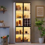 Vitrine en verre avec �clairage led meuble haut de salon biblioth�que buffet meuble de rangement cave ...