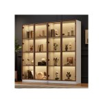 Vitrine verre haut meuble 2 pièces led 16 couleurs porte battante Étagères réglables 80x40x160 cm salon ... Vitrine verre haut meuble 2 pièces led 16 couleurs porte battante Étagères réglables 80x40x160 cm salon ...