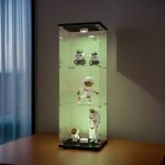 Vitrine en verre avec led et 3 �tag�res porte simple meuble sur pied en verre tremp� avec serrure de ...