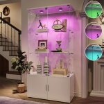 Vitrine en verre avec lumires led meuble de rangement avec armoires 3 tagres et 2 portes pour collection ...