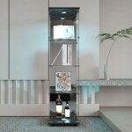 Vitrine en verre miroir avec serrure et led armoire de rangement en verre sur pied 4 �tag�res 1 portes ...