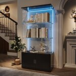 Vitrine en verre vitrine moderne avec bande led armoire de collection pour chambre salon bureau 164x78x35cm ...