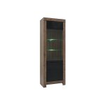 Vitrine en verre tremp� � 1 porte avec �clairage led coloris ch�ne marron fonc� / ch�ne noir