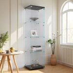 Vitrine en verre tremp� - meuble vitrine noir - 4 �tag�res - s�curit� maximale - design contemporain