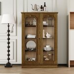 Vitrine vintage avec 2 portes en verre tremp� armoire sculpt�e de cuisine en pin massif salle � manger ...
