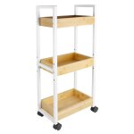 Vivolilv - desserte bois - 36x20x80cm - chariot de rangement  roulettes 3 niveaux - style naturel