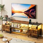 Vivolilv meuble tv avec led jusqu 75 pouces - avec prise et usb2 tiroirs et 2 tagres ouvertes - design ...