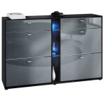 Vladon meuble � chaussures today 1555 x 95 x 28 cm en noir mat fa�ades en gris haute brillance avec l�clairage ...