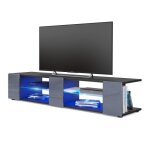 Vladon meuble tv armoire basse movie v2 corps en noir mat - fa�ades en gris haute brillance avec l�clairage ...