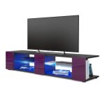 Vladon meuble tv armoire basse movie v2 corps en noir mat - fa�ades en m�re haute brillance avec l�clairage ...