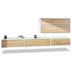 Vladon meuble tv mural complet lana v2 compos�e de 5 unit�s murales � 12 compartiments en blanc mat - ...