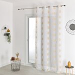 Voilage brod� �ventail avec ?illets jaune moutarde 140x240 cm