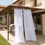 Voilage ext�rieur d�perlant - effet lin � nouettes blanc 140x250