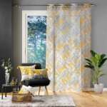 Voilage � ?illets 140x240 cm ? voile sabl� imprim� feuillage isibelle jaune