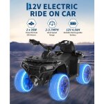 Voiture 4x4 quad buggy �lectrique enfant 12 v 6 km / h max suspension phare led bluetooth musique noir ...
