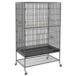 Volière - cage oiseau avec perchoirs et Étagère 94x57x153 cm grise - portes et roulettes pour facile ... Volière - cage oiseau avec perchoirs et Étagère 94x57x153 cm grise - portes et roulettes pour facile ...