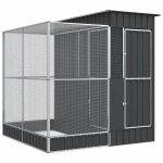 Voli�re cage � oiseaux avec extension argent� 209 x 203 x 216 cm acier argent 02 0045651