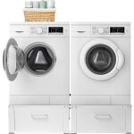 Vonia support sur�lev� pour lave - linge avec tiroir int�gr� - double - noir