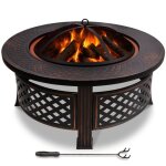 Vounot brasero extrieur 81cm - mtal - avec grille pare - etincelles tisonnier et couvercle - noir ...