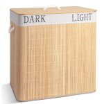 Vounot� panier � linge pliable 150l en bambou - 3 compartiments - avec 2 sacs amovibles et couvercle ...