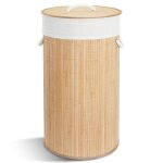 Vounot® panier à linge pliable rond 58l en bambou - avec couvercle et 2 sacs amovibles Vounot® panier à linge pliable rond 58l en bambou - avec couvercle et 2 sacs amovibles